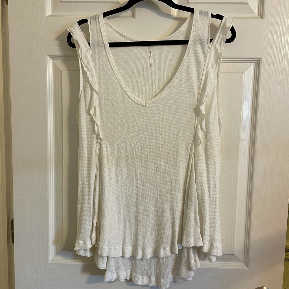 FREE PEOPLE - White Waffle Knit Top